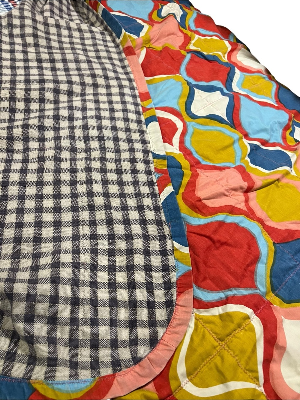 Unique Psychedelic Retro Gingham Print Combo Multi Color Handmade 91 x 69’ Quilt